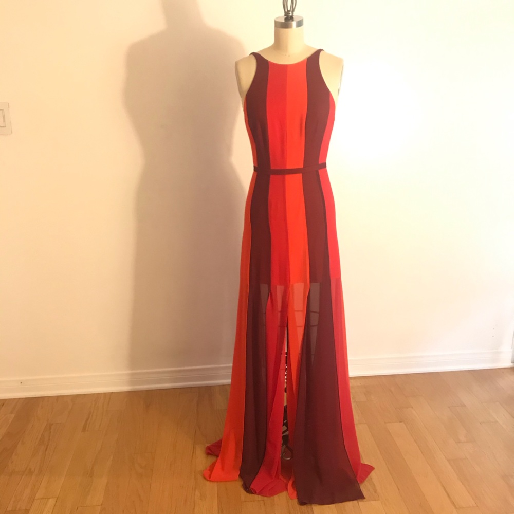 Halston red orange evening gown